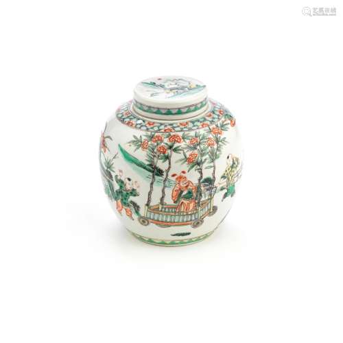 A FAMILLE VERTE JAR AND MATCHED COVER 19th century (2)