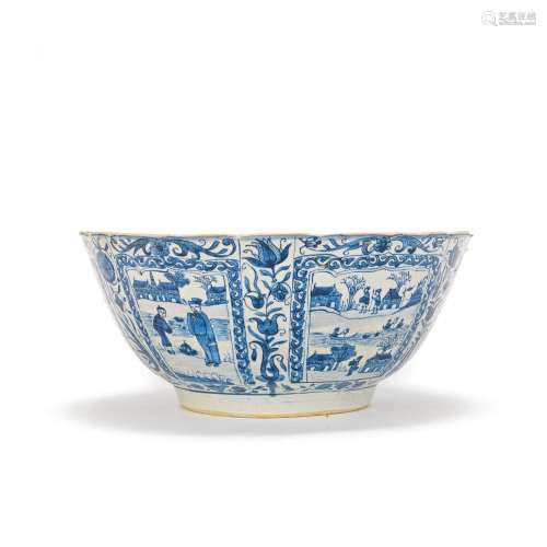 A LARGE BLUE AND WHITE 'KRAAK' BOWL Late Ming Dynasty