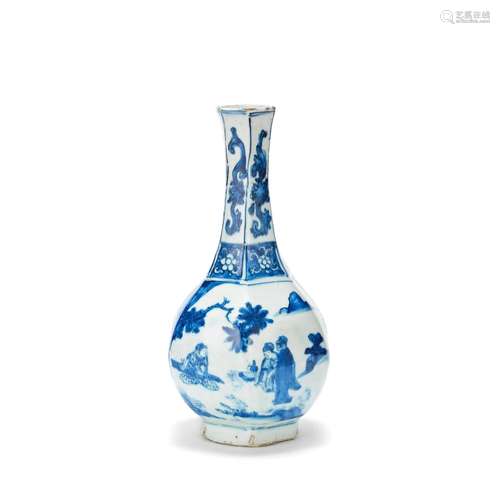 A BLUE AND WHITE HEXAGONAL BOTTLE VASE Chongzhen