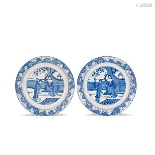 A PAIR OF BLUE AND WHITE DISHES Jiajing six-character marks,...