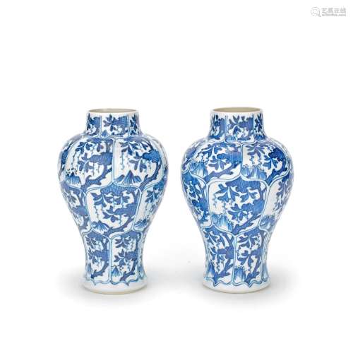 A PAIR OF BLUE AND WHITE BALUSTER VASES Kangxi (2)