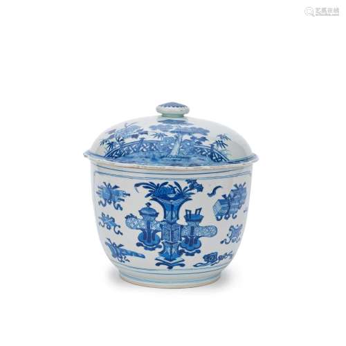 A BLUE AND WHITE 'PRECIOUS OBJECTS' DEEP BOWL AND MATCHED CO...