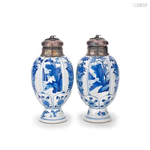 A PAIR OF BLUE AND WHITE MOULDED JARS Kangxi (4)