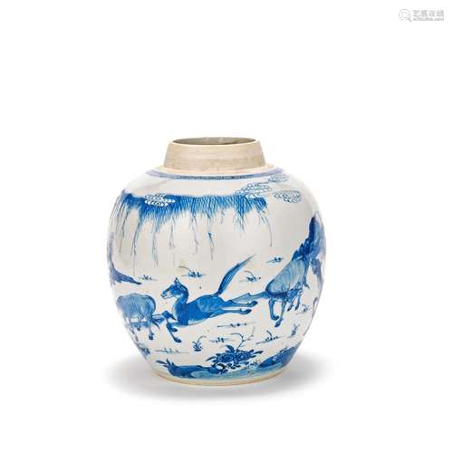 A BLUE AND WHITE 'EIGHT HORSES OF MUWANG' JAR Kangxi