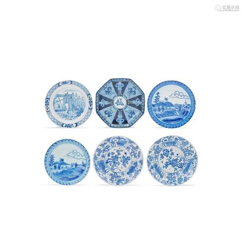 SIX CHINESE AND JAPANESE BLUE AND WHITE EXPORT DISHES 17th t...