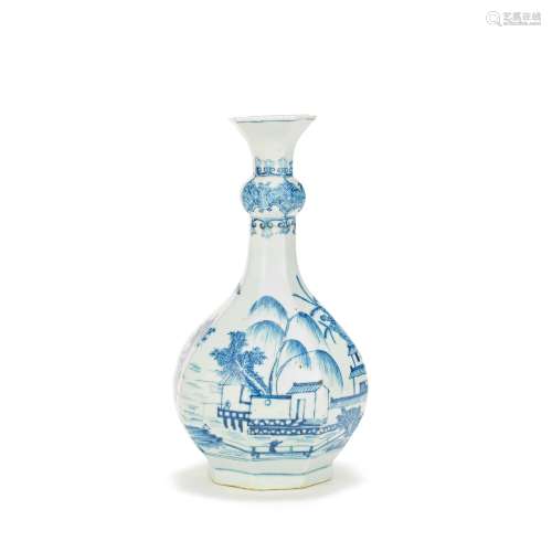 A BLUE AND WHITE OCTAGONAL 'LANDSCAPE' BOTTLE VASE Early 18t...
