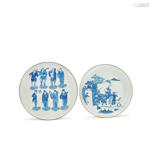 TWO VIETNAMESE MARKET BLUE AND WHITE DISHES 19th century (2)