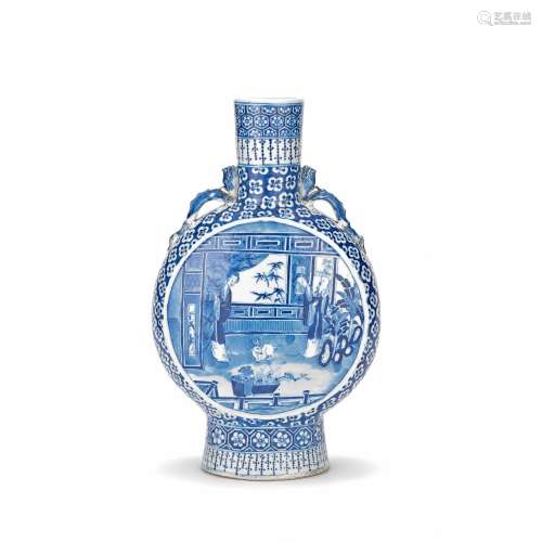 A LARGE BLUE AND WHITE MOON FLASK 19th century