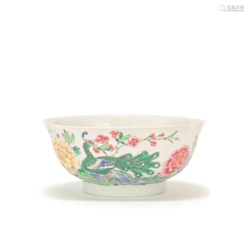 A FAMILLE ROSE PEACOCK BOWL Yongzheng six-character mark and...