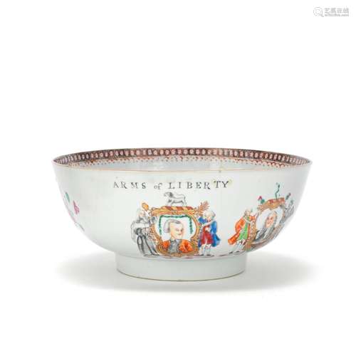 A RARE FAMILLE ROSE 'LIBERTY' PUNCH BOWL Qianlong