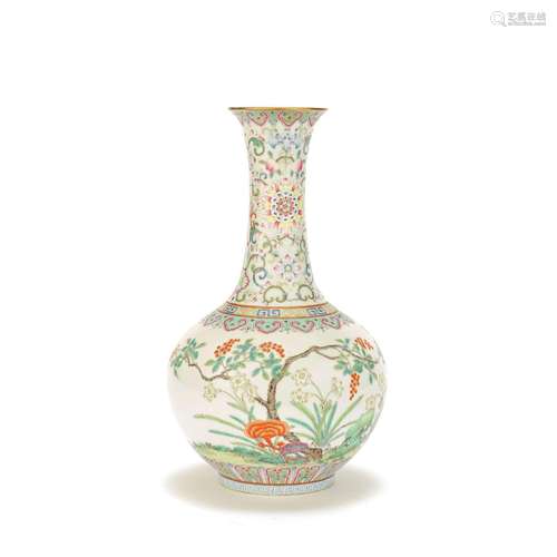 A FAMILLE ROSE BOTTLE VASE Zhengde four-character mark, 19th...