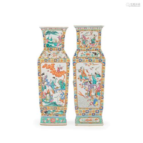 A PAIR OF LARGE MOULDED FAMILLE ROSE 'IMMORTALS' VASES 19th ...