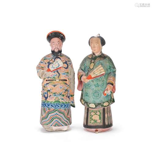 A PAIR OF PAINTED CLAY NODDING-HEAD FIGURES Early 19th centu...