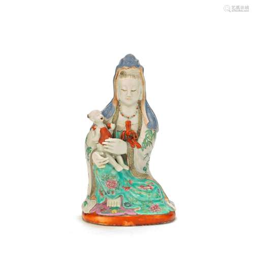 A FAMILLE ROSE FIGURE OF GUANYIN 18th century
