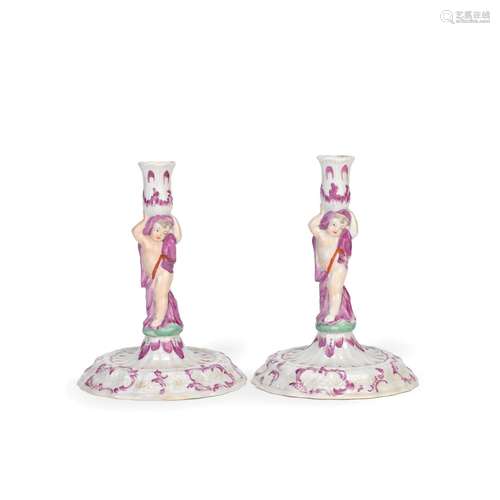 A PAIR OF EXPORT 'CHERUB' CANDLESTICKS 18th century (2)