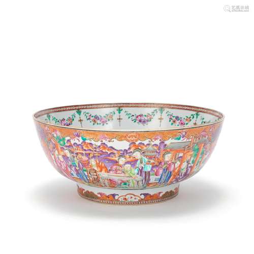 A FAMILLE ROSE EXPORT 'MANDARIN PALETTE' PUNCH BOWL Qianlong