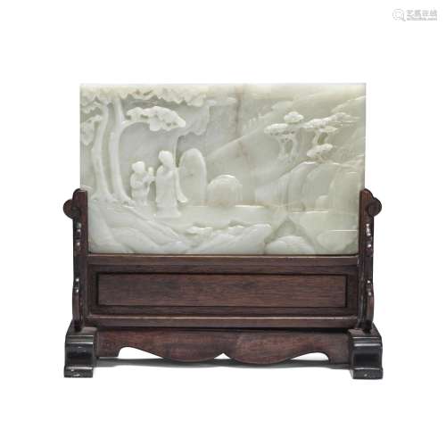 【Y】A LARGE PALE CELADON JADE TABLE SCREEN 18th/19th century ...
