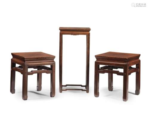 【TP】A PAIR OF HONGMU LOW TABLES AND A HONGMU INCENSE STAND 1...