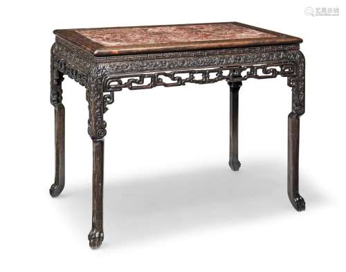 【TP】AN UNUSUAL BRASS-INLAID HONGMU MARBLE TOPPED TABLE 19th ...