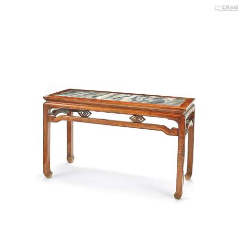 【TP】A HUANGHUALI TABLE SET WITH A DREAMSTONE PANEL 19th cent...