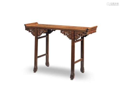 【TP】A HUANGHUALI AND BURLWOOD-INSET MING STYLE ALTAR TABLE, ...