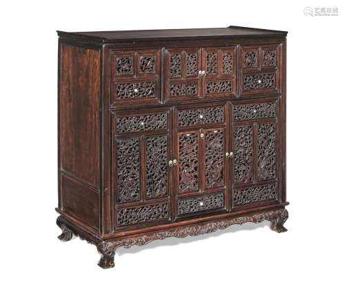 【TP】A MIXED HARDWOOD RETICULATED CABINET Mid-Qing Dynasty an...