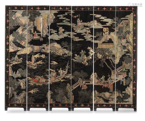 【TP】A SIX-PANEL 'COROMANDEL' LACQUER SCREEN 19th century (6)