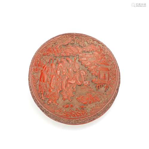 A CINNABAR LACQUER 'IMMORTALS' CIRCULAR BOX AND COVER 19th c...