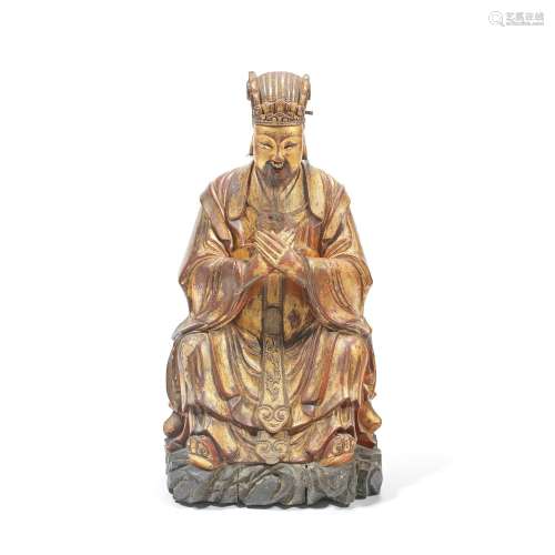 【TP】A LARGE GILT WOOD SEATED FIGURE OF WENCHANG 19th century