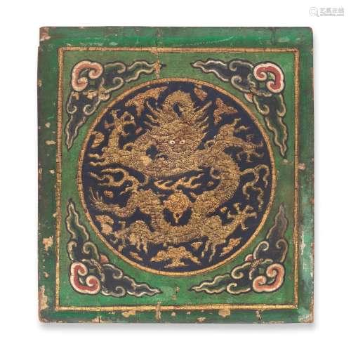 【†】A PAINTED WOOD 'DRAGON' CEILING TILE 17th century