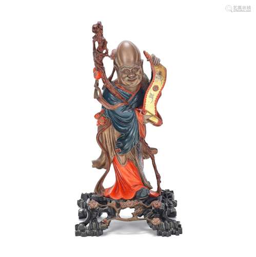 A VERY LARGE 'FOOCHOW' LACQUER FIGURE OF SHOULAO Early 20th ...