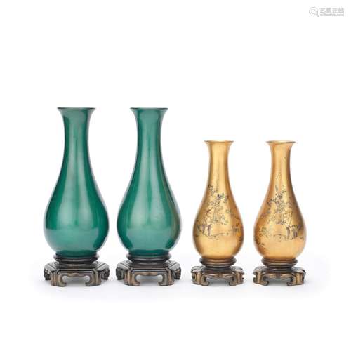 TWO PAIRS OF BOXED FOOCHOW LACQUER VASES Early 20th Century ...