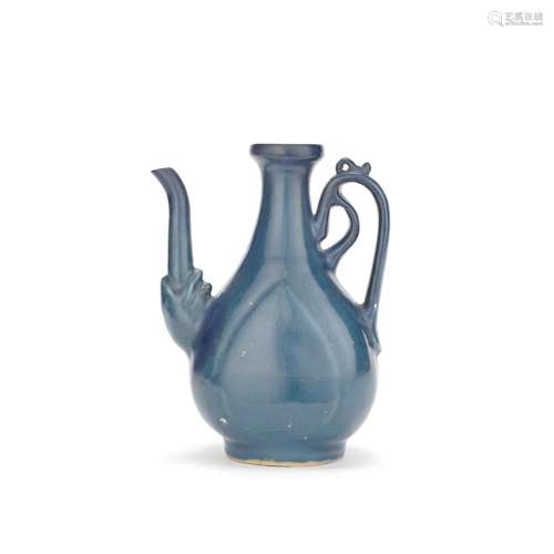 A BLUE-GLAZED EWER 17th century