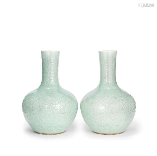 A PAIR OF LARGE CELADON-GLAZED 'LOTUS' VASES, TIANQIUPING 19...