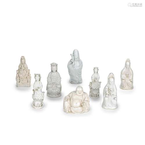 A GROUP OF EIGHT VARIOUS BLANC-DE-CHINE FIGURINES 20th centu...