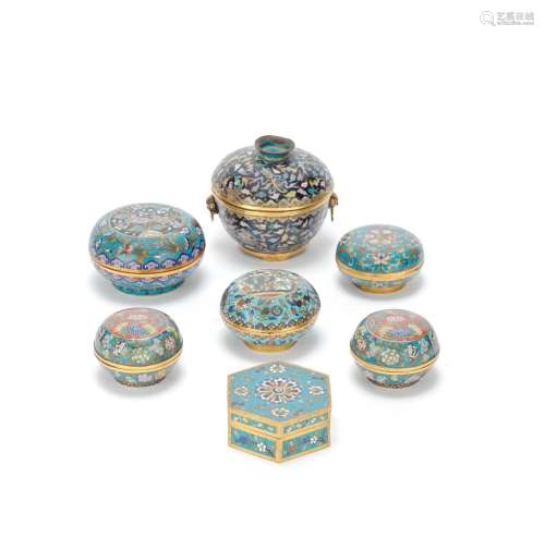 A GROUP OF SEVEN CLOISONNÉ ENAMEL BOXES AND COVERS Qing Dyna...