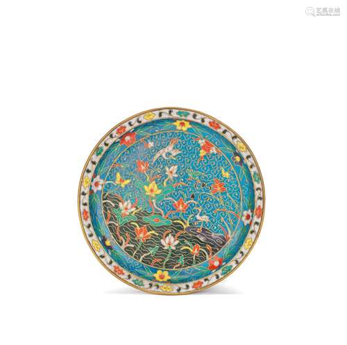 A CLOISONNÉ ENAMEL 'LOTUS POND' DISH Late Ming Dynasty