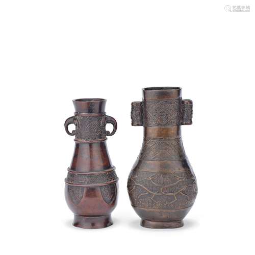 TWO ARCHAISTIC BRONZE VASES Yuan/Ming Dynasty (2)