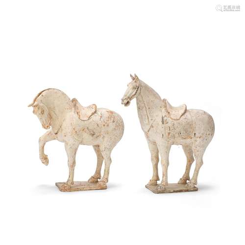 A PAIR OF PAINTED POTTERY MODELS OF HORSES Tang Dynasty (2)