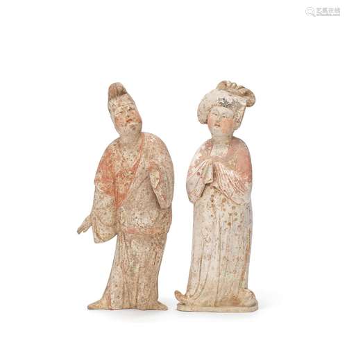 TWO POTTERY COURT FIGURES Tang Dynasty (2)