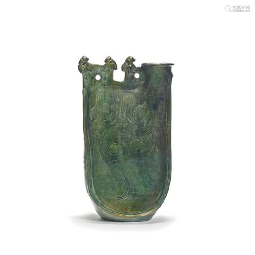 A GREEN GLAZED FLASK Liao Dynasty