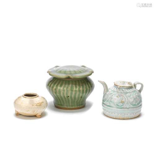 A QINGBAI WATER DROPPER, A CREAM-GLAZED BRUSH WASHER AND A L...