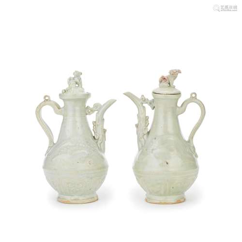 A PAIR OF QINGBAI EWERS AND COVERS Yuan Dynasty (5)