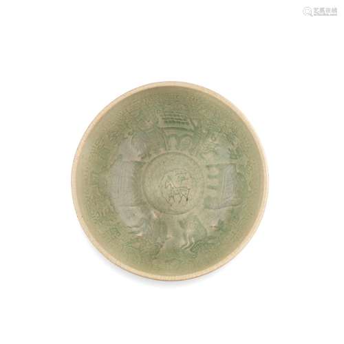 【*】A LONGQUAN CELADON GLAZED MOULDED BOWL Ming Dynasty