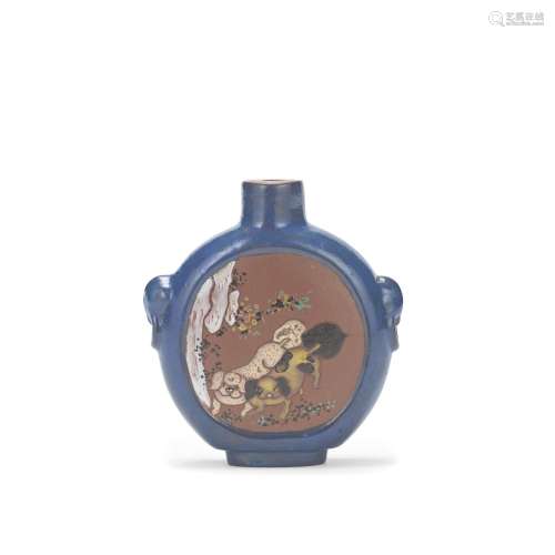 A BLUE-GROUND YIXING SNUFF BOTTLE 19th century