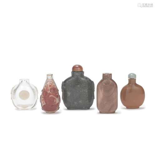 【*】FIVE VARIOUS SNUFF BOTTLES 19th century (7)