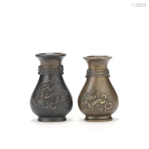 TWO SMALL BRONZE 'KUI DRAGON' VASES 17th century (2)