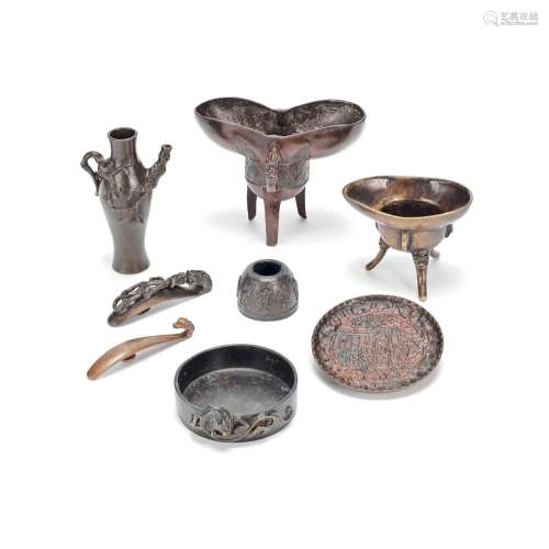 A GROUP OF BRONZE SCHOLAR'S DESK ITEMS Ming Dynasty and late...