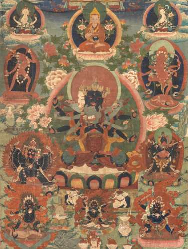 【*】A LARGE THANGKA OF GUHYASAMAJA Tibet, 19th century