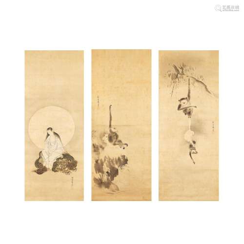 ATTRIBUTED TO KANO TAN'YU (1602-1674)  Monkeys and Kannon (3...